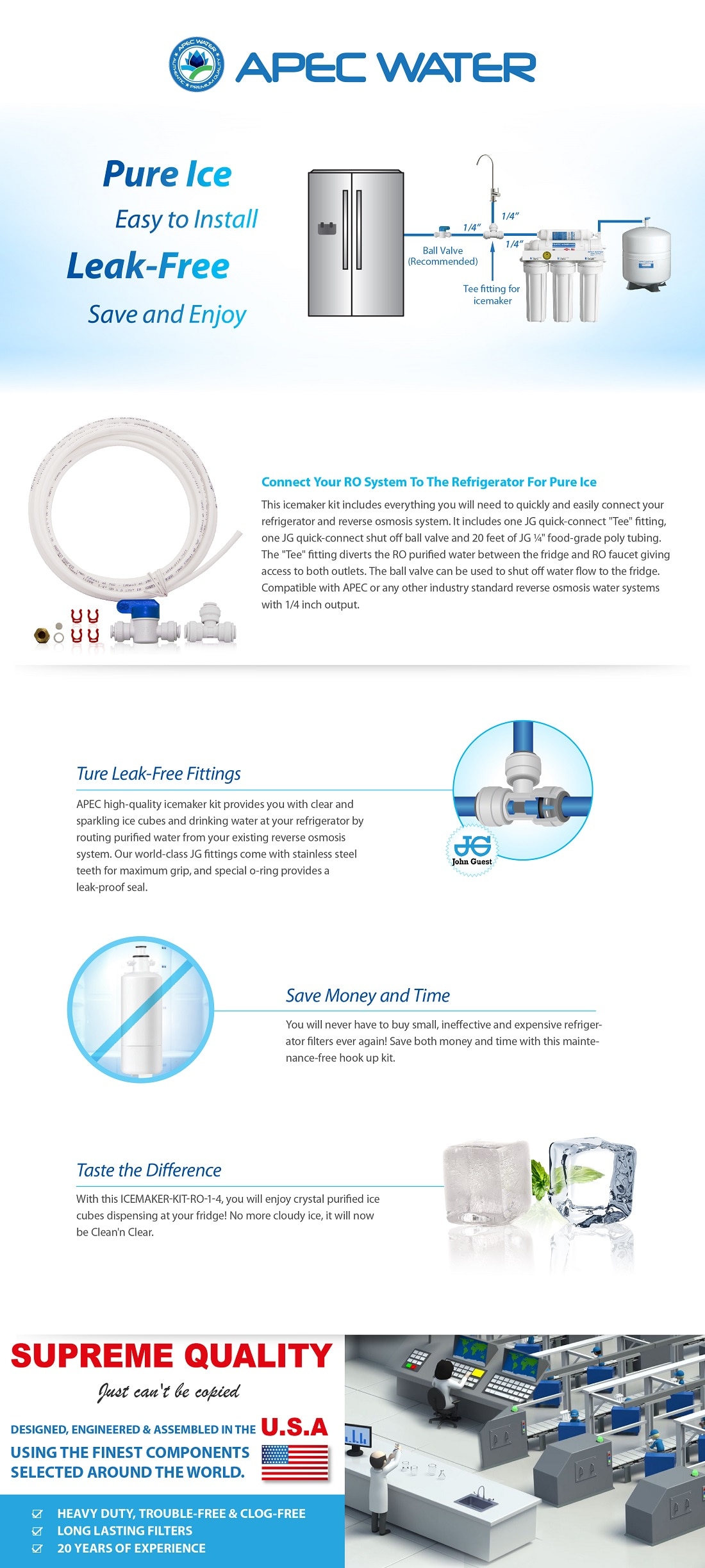 APEC Water Systems Ice Maker Kit for Standard 1/4" Output Reverse Osmosis Drinking Water Systems